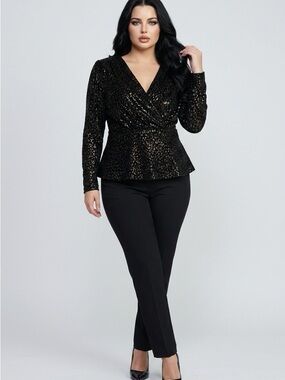 ELIE TAHARI Velvet Metallic Print Peplum Top Size (8) NWT